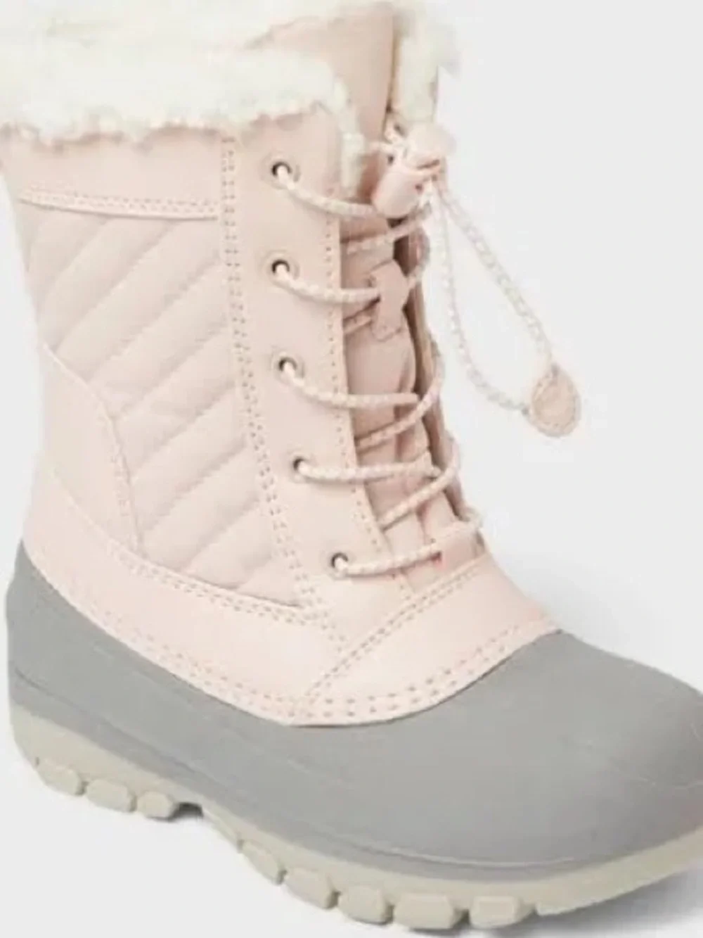 Girls Pink and Gray Kids Snow Boot with Faux-Fur Collar